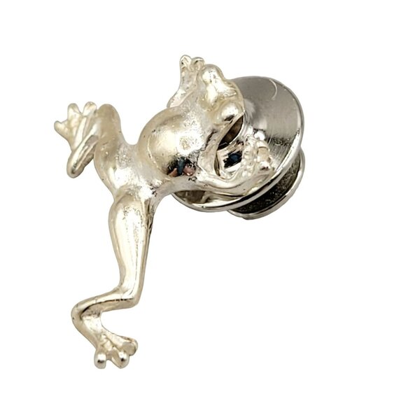 Sterling Jumping Frog Tie Tack Hat Pin Brooch Figural 925 Sterling Silver - Picture 3 of 6